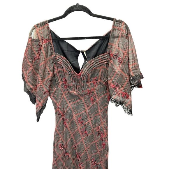 NWOT Free People Grunge WhimsyGoth Plaid Sheer Midi Dress Size 8 Fallen Flowers - Picture 10 of 15